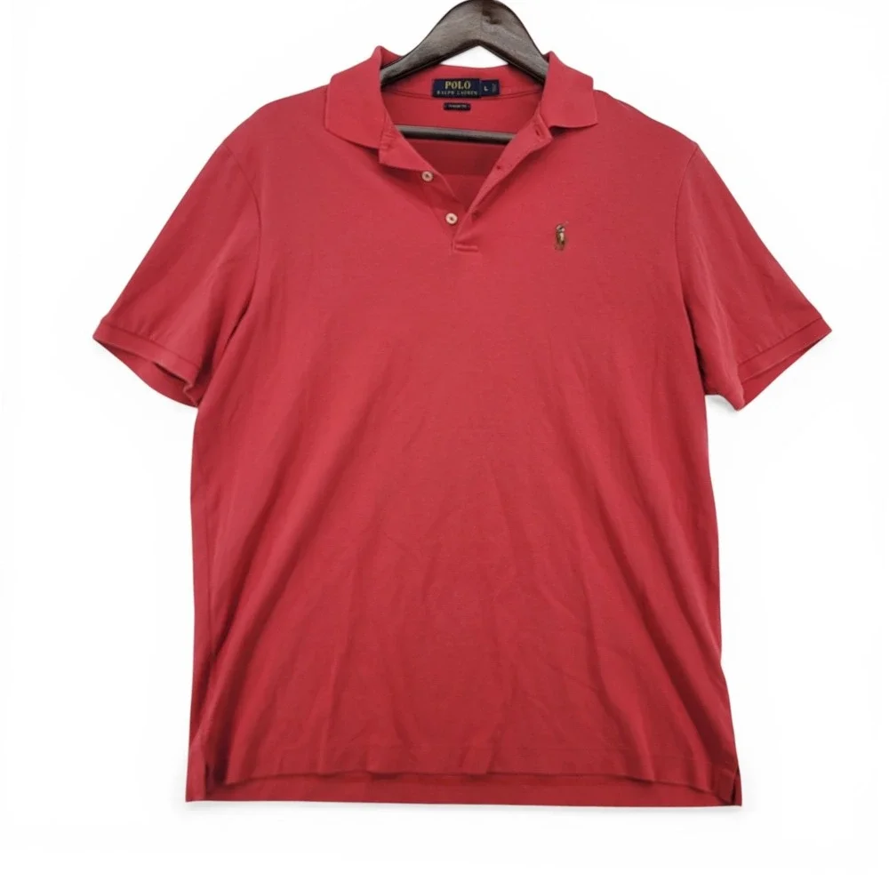 Polo Ralph Lauren Mens L Polo Shirt Cotton Classic Fit Red Short Sleeve‎